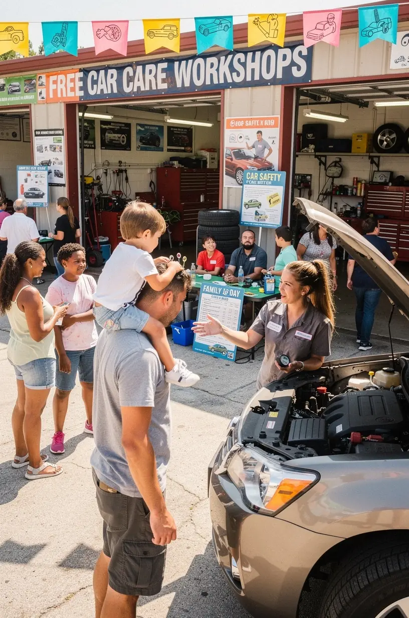 Automobilwerkstatt mit mehreren Fahrzeugen, vorbereitet für praktische Trainings und Schulungen in Kfz-Reparatur.